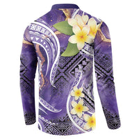 Polynesian Tribal Tattoo Button Sweatshirt Plumeria Purple Marble Pattern