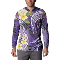 Polynesian Tribal Tattoo Button Sweatshirt Plumeria Purple Marble Pattern