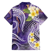 Polynesian Tribal Tattoo Family Matching Off Shoulder Maxi Dress and Hawaiian Shirt Plumeria Purple Marble Pattern