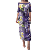 Polynesian Tribal Tattoo Family Matching Puletasi and Hawaiian Shirt Plumeria Purple Marble Pattern