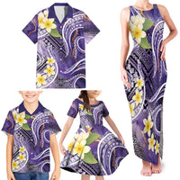 Polynesian Tribal Tattoo Family Matching Tank Maxi Dress and Hawaiian Shirt Plumeria Purple Marble Pattern