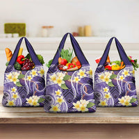 Polynesian Tribal Tattoo Grocery Bag Plumeria Purple Marble Pattern
