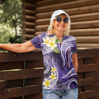 Polynesian Tribal Tattoo Women Polo Shirt Plumeria Purple Marble Pattern