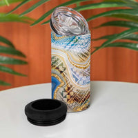 Polynesian Tribal Tattoo 4 in 1 Can Cooler Tumbler Swirling Ocean Marble Pattern