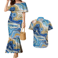 Polynesian Tribal Tattoo Couples Matching Mermaid Dress and Hawaiian Shirt Swirling Ocean Marble Pattern