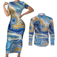 Polynesian Tribal Tattoo Couples Matching Short Sleeve Bodycon Dress and Long Sleeve Button Shirt Swirling Ocean Marble Pattern LT9 Ocean - Polynesian Pride
