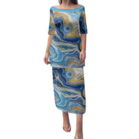 Polynesian Tribal Tattoo Family Matching Puletasi and Hawaiian Shirt Swirling Ocean Marble Pattern
