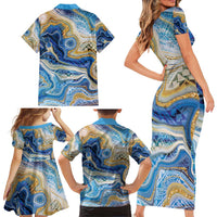 Polynesian Tribal Tattoo Family Matching Short Sleeve Bodycon Dress and Hawaiian Shirt Swirling Ocean Marble Pattern