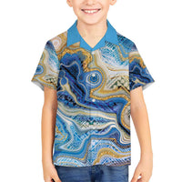 Polynesian Tribal Tattoo Kid Hawaiian Shirt Swirling Ocean Marble Pattern