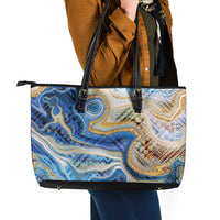 Polynesian Tribal Tattoo Leather Tote Bag Swirling Ocean Marble Pattern