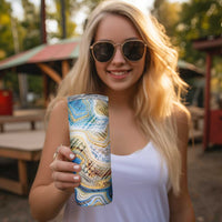 Polynesian Tribal Tattoo Skinny Tumbler Swirling Ocean Marble Pattern