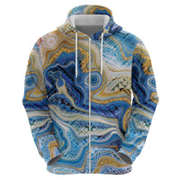 Polynesian Tribal Tattoo Zip Hoodie Swirling Ocean Marble Pattern
