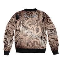 Personalised Aloha King Kamehameha Spirits Bomber Jacket Beige Special LT9 - Polynesian Pride