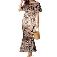 Personalised Aloha King Kamehameha Spirits Family Matching Mermaid Dress and Hawaiian Shirt Beige Special LT9 Mom's Dress Beige - Polynesian Pride