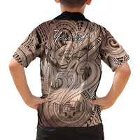 Personalised Aloha King Kamehameha Spirits Family Matching Off Shoulder Long Sleeve Dress and Hawaiian Shirt Beige Special LT9 - Polynesian Pride