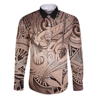 Personalised Aloha King Kamehameha Spirits Family Matching Summer Maxi Dress and Hawaiian Shirt Beige Special LT9 Dad's Shirt - Long Sleeve Beige - Polynesian Pride