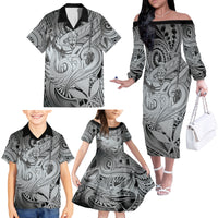 Personalised Aloha King Kamehameha Spirits Family Matching Off Shoulder Long Sleeve Dress and Hawaiian Shirt Grey Special LT9 - Polynesian Pride