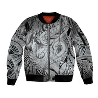 Personalised Aloha King Kamehameha Spirits Sleeve Zip Bomber Jacket Grey Special LT9 Unisex Grey - Polynesian Pride