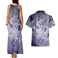 Personalised Aloha King Kamehameha Spirits Couples Matching Tank Maxi Dress and Hawaiian Shirt Violet Special LT9 - Polynesian Pride