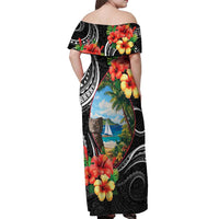 Hafa Adai Guam Off Shoulder Maxi Dress Guahan Seal Chamorro Stones Tribal