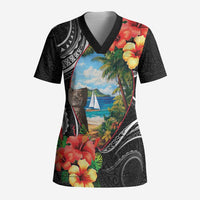 Hafa Adai Guam Scrub Top Guahan Seal Chamorro Stones Tribal - Polynesian Pride