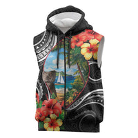 Hafa Adai Guam Sleeveless Zip Hoodie Guahan Seal Chamorro Stones Tribal LT9 Black - Polynesian Pride