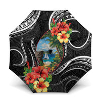 Hafa Adai Guam Umbrella Guahan Seal Chamorro Stones Tribal LT9 One Size Folded 11.42 inch Opened Diameter 37.4 inch Black - Polynesian Pride