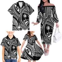 Hafa Adai Guam Inspired Tattoo Family Matching Off The Shoulder Long Sleeve Dress and Hawaiian Shirt