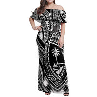 Hafa Adai Guam Inspired Tattoo Family Matching Off Shoulder Maxi Dress and Hawaiian Shirt