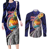 Hafa Adai Guam Seal Latte Stones Artwork Couples Matching Long Sleeve Bodycon Dress and Long Sleeve Button Shirt