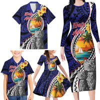 Hafa Adai Guam Seal Latte Stones Artwork Family Matching Long Sleeve Bodycon Dress and Hawaiian Shirt