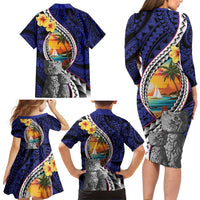 Hafa Adai Guam Seal Latte Stones Artwork Family Matching Long Sleeve Bodycon Dress and Hawaiian Shirt