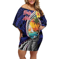 Hafa Adai Guam Seal Latte Stones Artwork Family Matching Off Shoulder Short Dress and Hawaiian Shirt