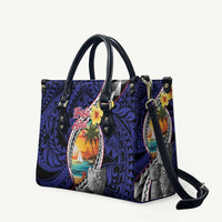 Hafa Adai Guam Seal Latte Stones Artwork Leather Bag LT9 Blue - Polynesian Pride