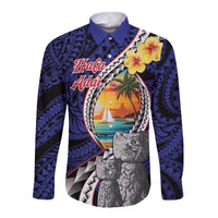 Hafa Adai Guam Seal Latte Stones Artwork Long Sleeve Button Shirt