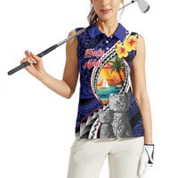Hafa Adai Guam Seal Latte Stones Artwork Women Sleeveless Polo Shirt