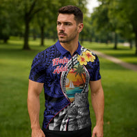 Hafa Adai Guam Seal Latte Stones Artwork Zipper Polo Shirt - Polynesian Pride