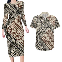 Niho Taniwha Kowhaiwhai Couples Matching Long Sleeve Bodycon Dress and Hawaiian Shirt