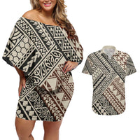 Niho Taniwha Kowhaiwhai Couples Matching Off Shoulder Short Dress and Hawaiian Shirt