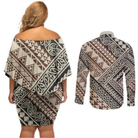 Niho Taniwha Kowhaiwhai Couples Matching Off Shoulder Short Dress and Long Sleeve Button Shirt