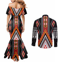 Niho Taniwha Taniko Motif Couples Matching Mermaid Dress and Long Sleeve Button Shirt