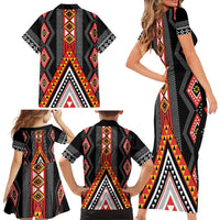 Niho Taniwha Taniko Motif Family Matching Short Sleeve Bodycon Dress and Hawaiian Shirt