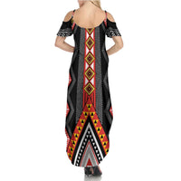 Niho Taniwha Taniko Motif Family Matching Summer Maxi Dress and Hawaiian Shirt
