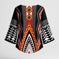 Niho Taniwha Taniko Motif Kimono Sleeve Blouse - Polynesian Pride