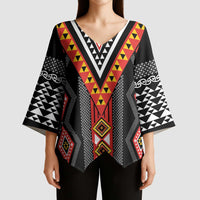 Niho Taniwha Taniko Motif Kimono Sleeve Blouse - Polynesian Pride