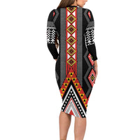 Niho Taniwha Taniko Motif Long Sleeve Bodycon Dress