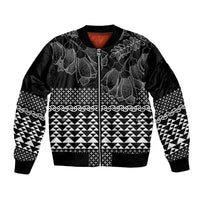 Black Taniko Kowhaiwhai Tukutuku Motif Bomber Jacket