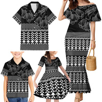Black Taniko Kowhaiwhai Tukutuku Motif Family Matching Mermaid Dress and Hawaiian Shirt