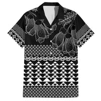 Black Taniko Kowhaiwhai Tukutuku Motif Family Matching Off Shoulder Maxi Dress and Hawaiian Shirt