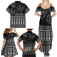 Black Taniko Kowhaiwhai Tukutuku Motif Family Matching Summer Maxi Dress and Hawaiian Shirt